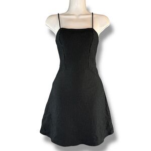 Silence+Noise UO Black Pinstripe Midi Fit & Flare Tank Dress Sz S Office Siren